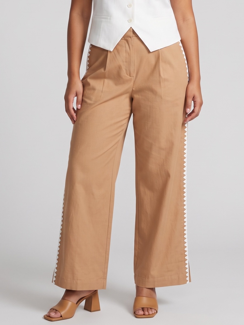 Anthropologie MON RENN Lisle Pant Biscuit Tan Straight Leg Trouser Sz M NWT